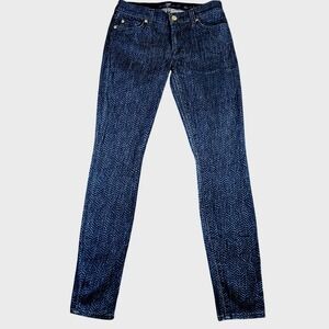 7 For All Mankind Ankle Skinny Jeans Womens 27‎ Herringbone Print Dark Wash